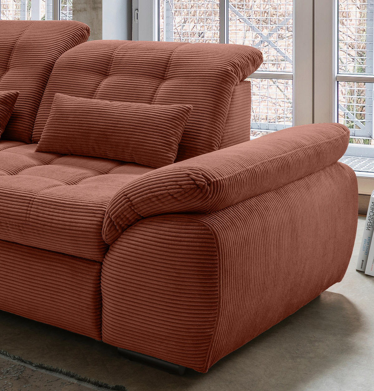 ECKSOFA in Cord Koralle  - Koralle/Schwarz, Modern, Textil/Metall (184/314cm) - Livetastic