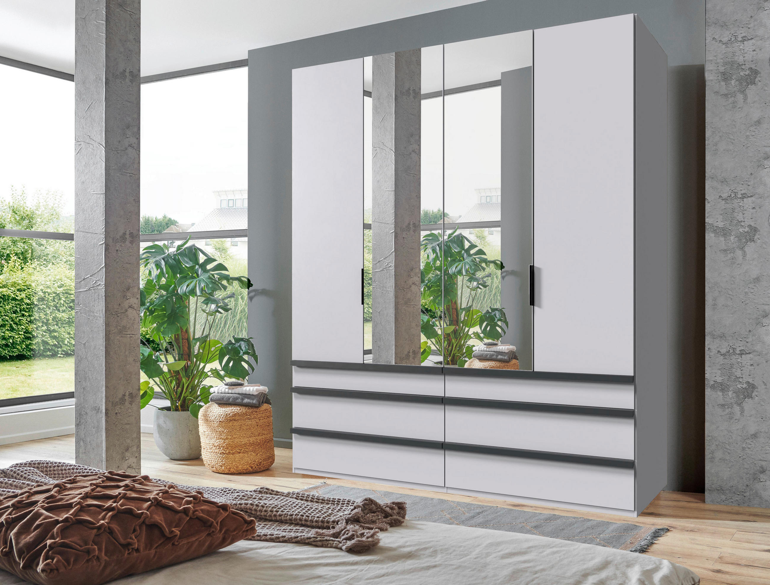 FALTTÜRENSCHRANK 200/236/58 cm 2-türig Weiß  - Schwarz/Weiß, Design, Glas/Holzwerkstoff (200/236/58cm) - Boxxx