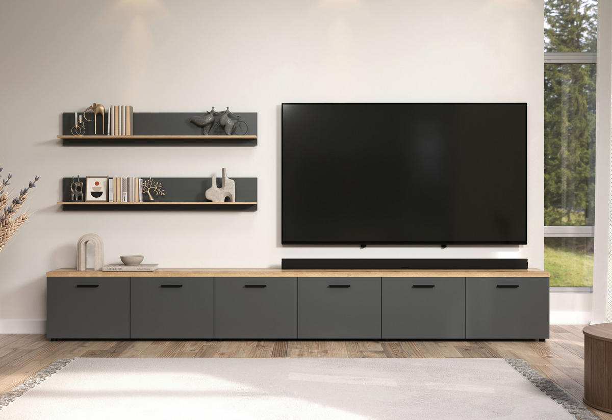 WOHNWAND 5-teilig  in Anthrazit, Eichefarben  360/180/40 cm  - Eichefarben/Anthrazit, Design, Holzwerkstoff/Kunststoff (360/180/40cm) - MID.YOU