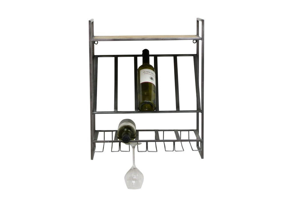 REGAL ZA VINO prirodne boje, crna  drvo, metal, drvni materijal   - prirodne boje/crna, Moderno, drvni materijal/drvo (45/55/26cm)