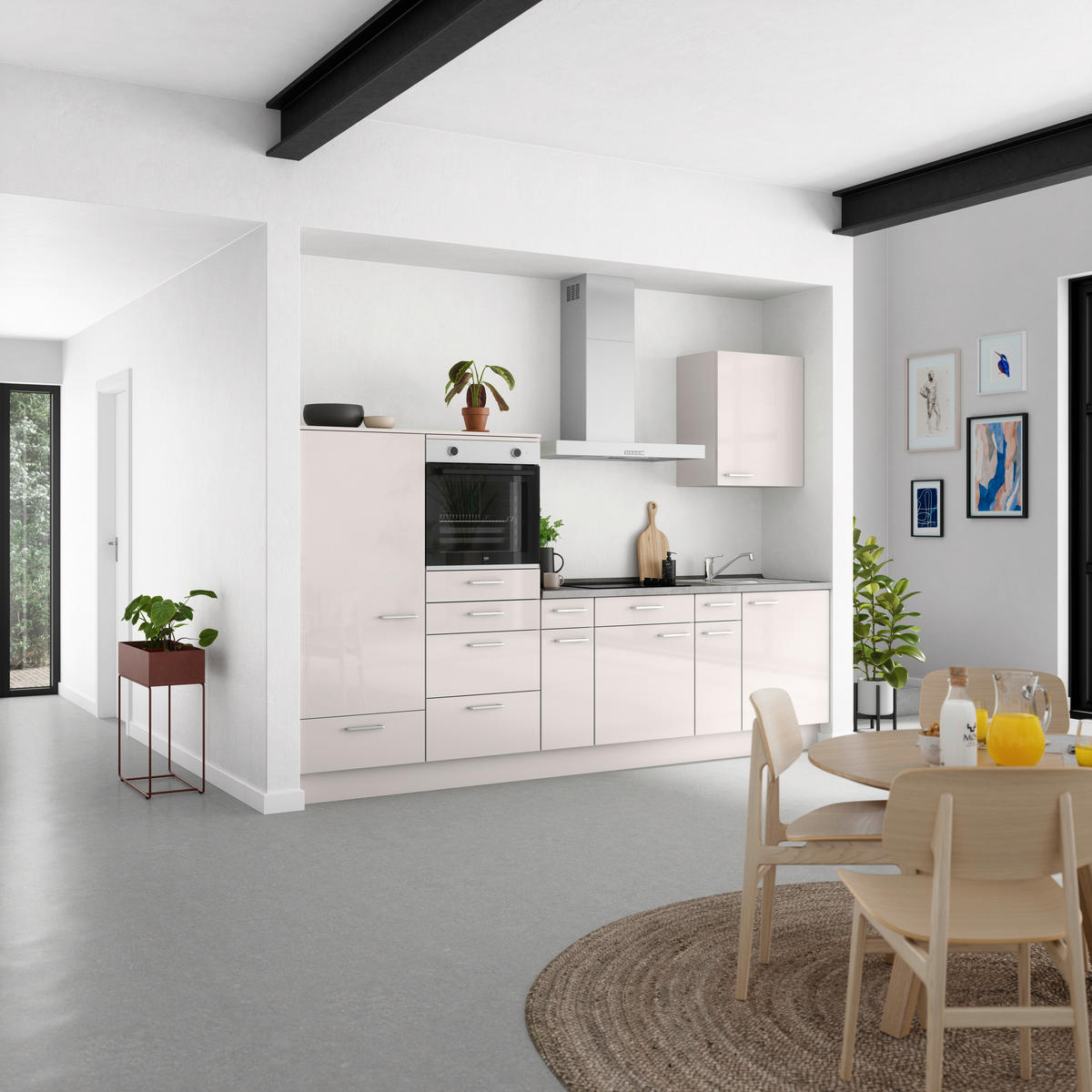 KÜCHENBLOCK Flash 300 cm  in Schieferfarben, Seidengrau  - Schieferfarben/Edelstahlfarben, MODERN, Holzwerkstoff/Metall (300cm) - Nobilia
