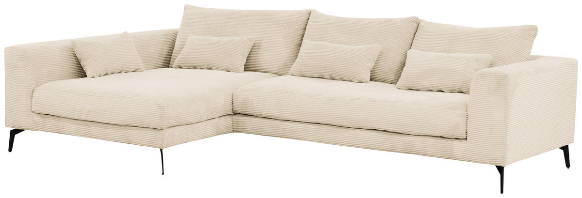 ECKSOFA in Cord Creme  - Creme/Schwarz, Design, Textil/Metall (172/313cm) - Livetastic