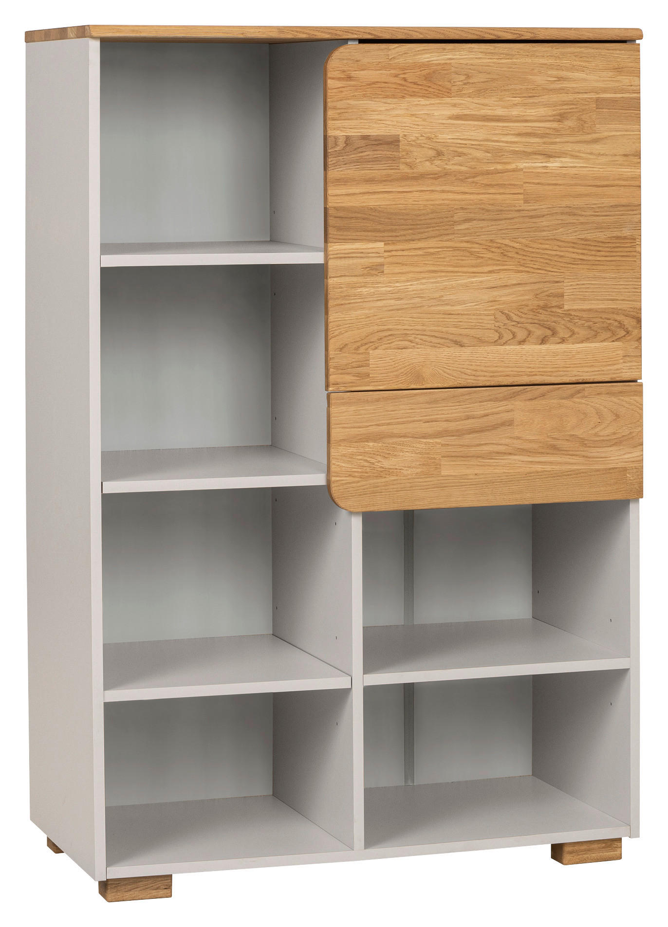 Thumbnail - Cantus Regal Cool, Grau, Eiche, Holzwerkstoff, Eiche, massiv, 6 Fächer, 1 Schubladen, 85x126x42 cm, Beimöbel erhältlich,...