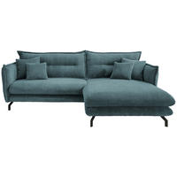 ECKSOFA in Cord Petrol  - Petrol/Schwarz, Modern, Textil/Metall (255/180cm) - Livetastic