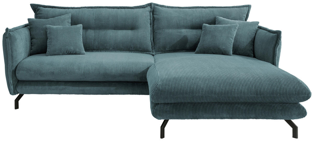 ECKSOFA Petrol Cord  - Petrol/Schwarz, MODERN, Textil/Metall (255/180cm) - Livetastic