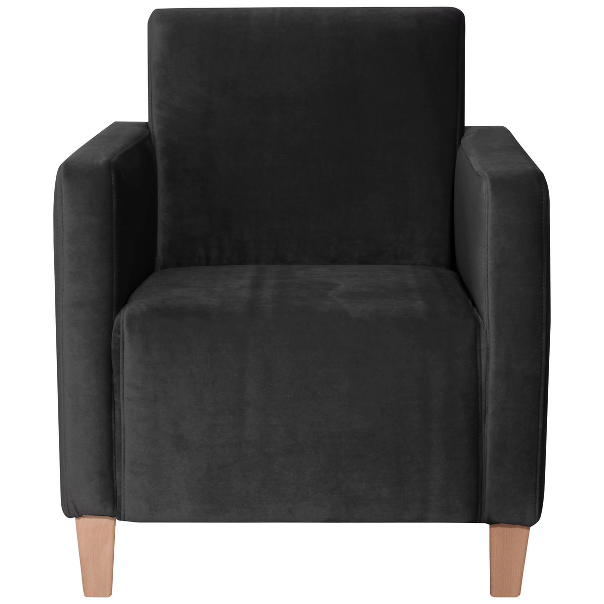 SESSEL Samt, Velours Schwarz    - Schwarz/Naturfarben, Design, Holz/Textil (71/81/70cm) - Max Winzer