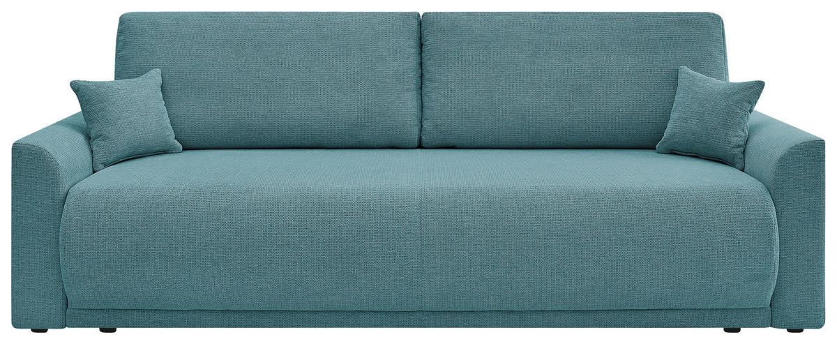 SCHLAFSOFA KIMMY Struktur Petrol  inkl. Zierkissen, Rückenkissen, Bettkasten  - Petrol/Schwarz, Design, Kunststoff/Textil (234/90/103cm) - P & B