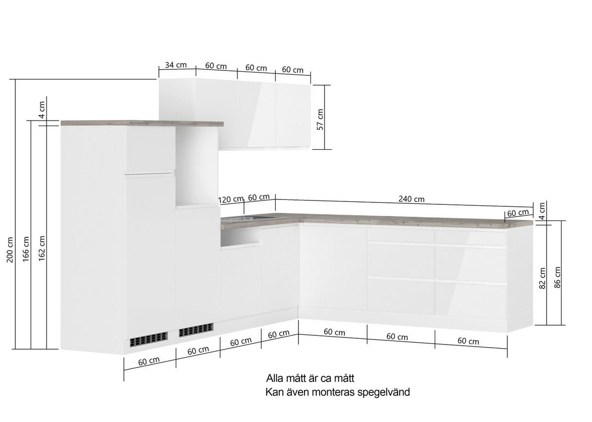 HÖRNKÖK 300/240 cm  i vit, grå, vit högglans  - vit/vit högglans, Lifestyle, trämaterial (300/240cm) - Held