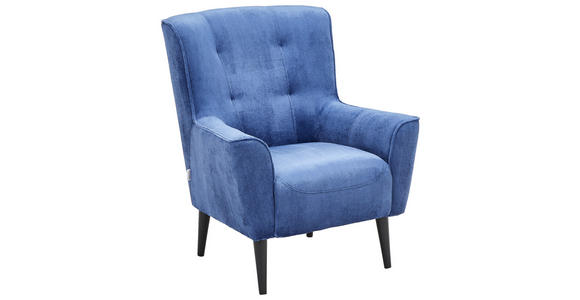 SESSEL Plüsch Blau    - Blau/Schwarz, Design, Holz/Textil (77/93/80cm) - Carryhome