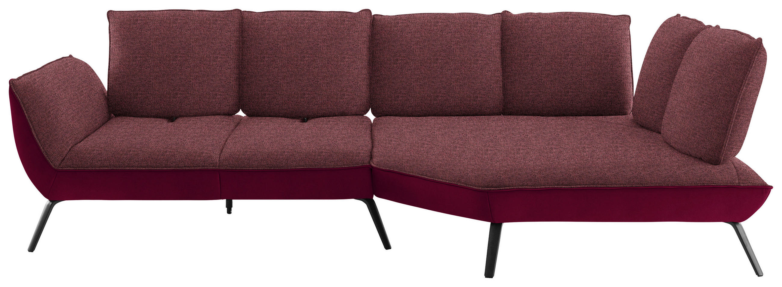 ECKSOFA Rot Flachgewebe Nierenkissen, Rücken echt, Sitztiefenverstellung  - Rot/Schwarz, Design, Textil/Metall (320/169cm) - Moderano