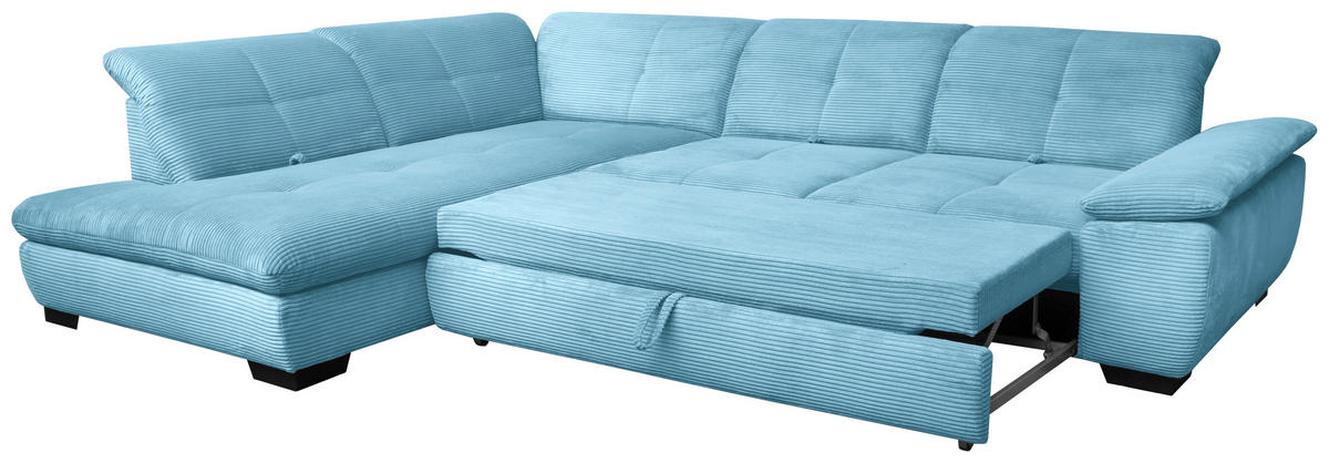 ECKSOFA in Cord Blau  - Blau/Schwarz, Design, Textil/Metall (242/313cm) - Xora