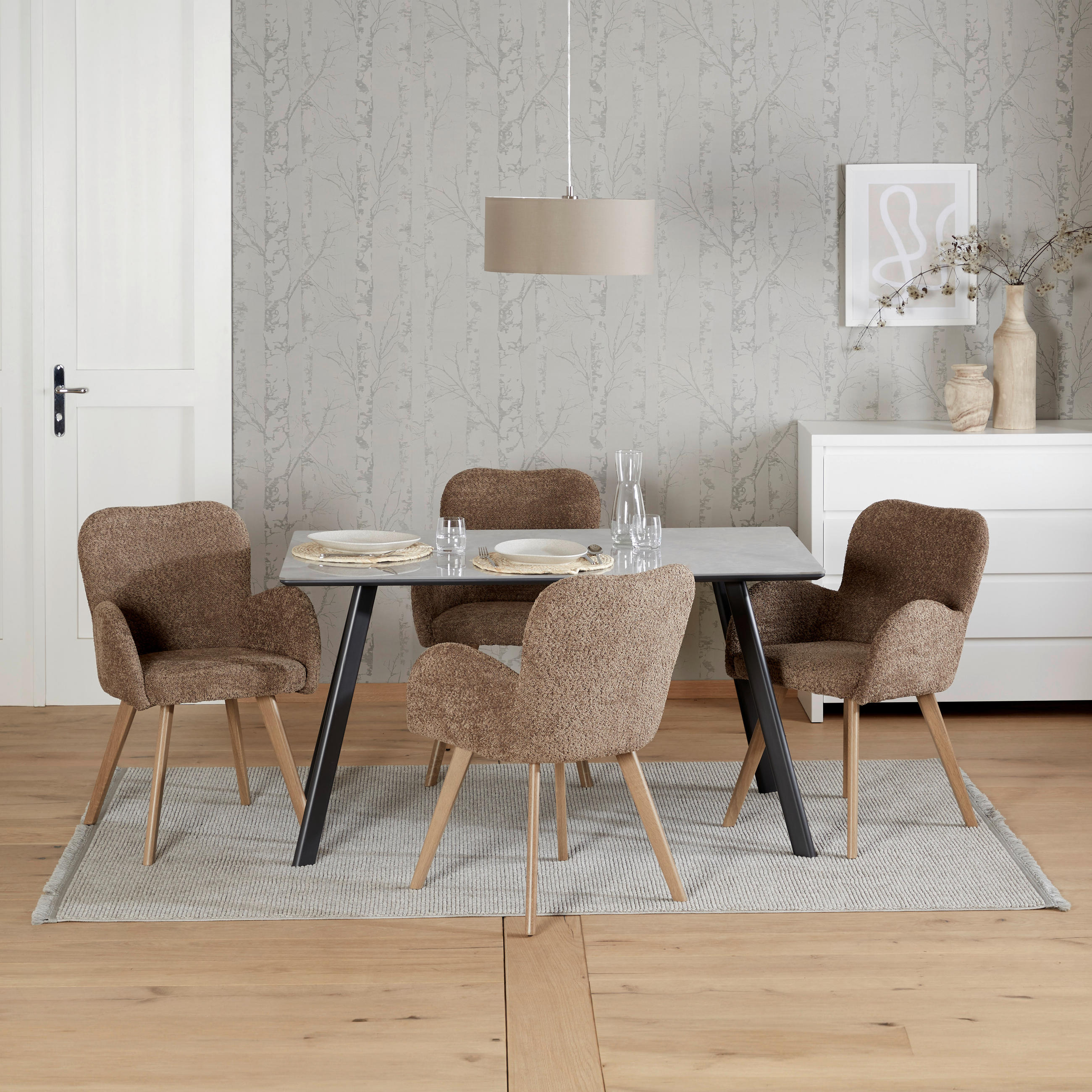 ARMLEHNSTUHL  in Bouclé, Teddystoff  - Eichefarben/Braun, MODERN, Holz/Textil (57/85/63cm) - MID.YOU