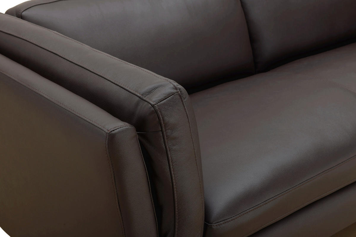 3-SITZER-SOFA SERA Echtleder Lederlook Braun  - Dunkelbraun/Braun, Design, Leder/Holz (190/72/88cm) - Livetastic