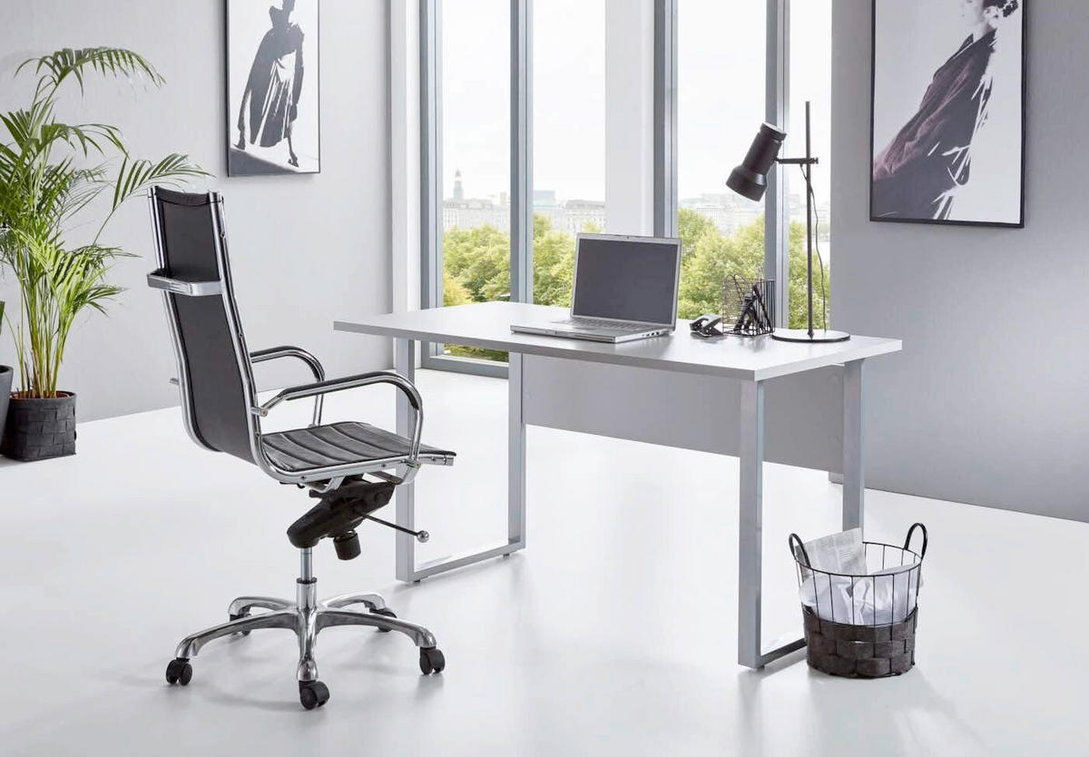 BÜRO erweiterbar, abschließbar Grau, Weiß - Weiß/Grau, MODERN, Holzwerkstoff/Metall - MID.YOU