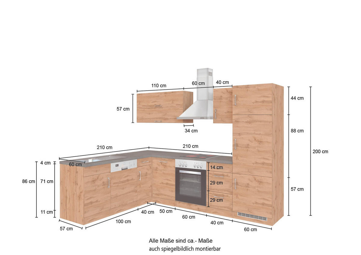 ECKKÜCHE 210/270 cm  in Graphitfarben, Schieferfarben, Eiche Wotan  - Chromfarben/Schieferfarben, Modern, Holzwerkstoff/Metall (210/270cm) - Held