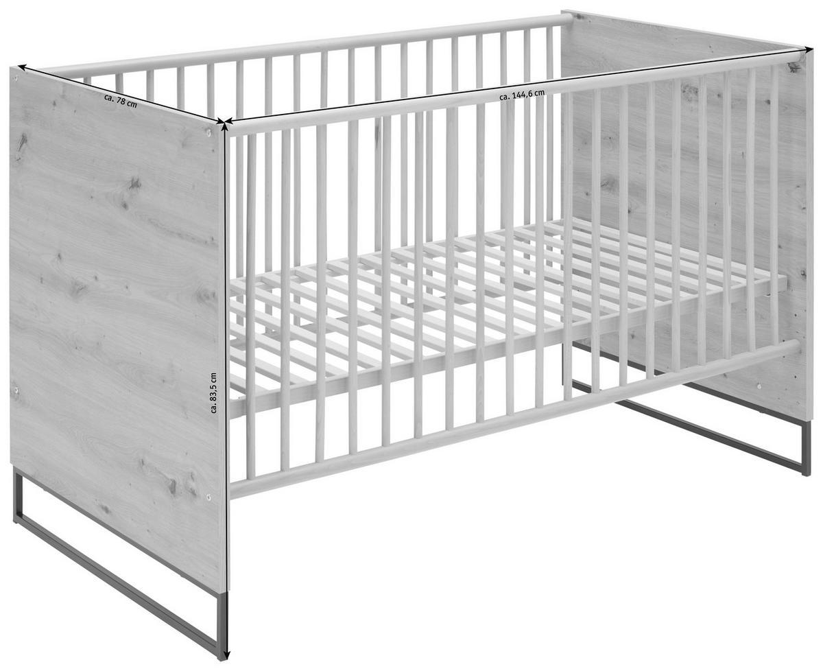 GITTERBETT Yunai 144,6/78/83,5 cm  - Eichefarben/Anthrazit, Trend, Holzwerkstoff/Metall (144,6/78/83,5cm) - My Baby Lou