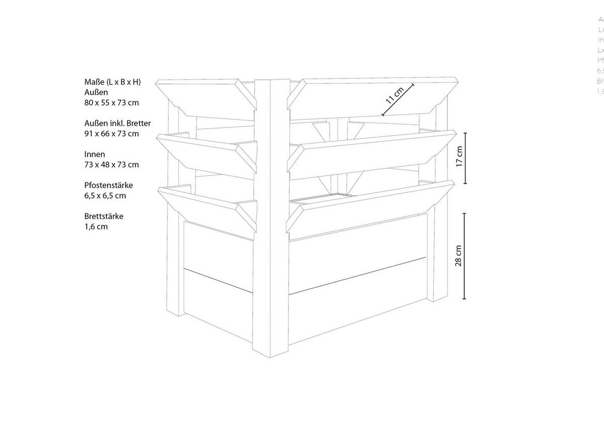 VYVÝŠENÝ ZÁHON   - farba smrekovca, Basics, drevo (90/73/65cm)