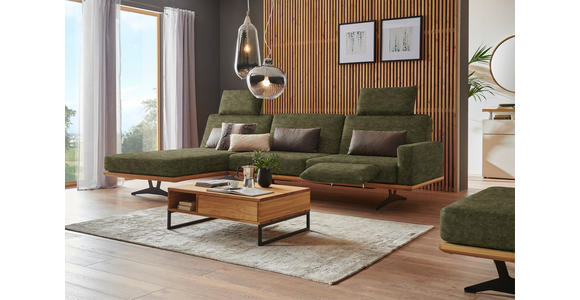 ECKSOFA in Flachgewebe Grün  - Schwarz/Grün, Natur, Holz/Textil (170/326cm) - Valnatura