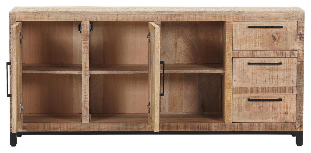 SIDEBOARD RIO 175/80/40 cm 3 Schublade(n)  - Schwarz/Naturfarben, Design, Holz/Metall (175/80/40cm) - Landscape
