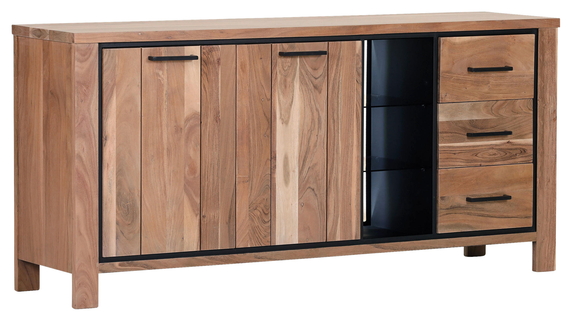SIDEBOARD 170/80/44 cm  - Schwarz/Akaziefarben, LIFESTYLE, Glas/Holz (170/80/44cm) - Landscape