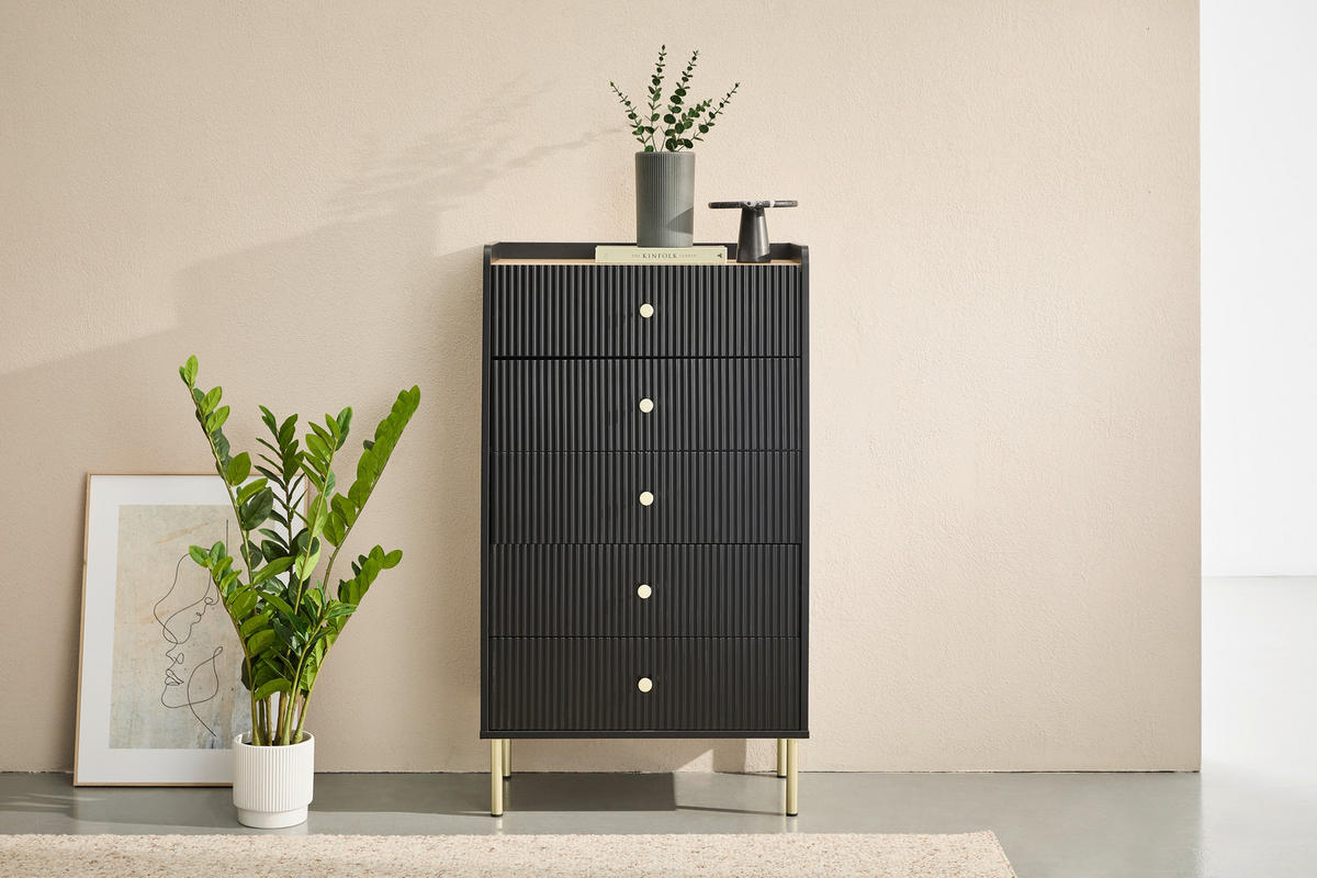 BYRÅ 70/121,6/40 cm  - svart/guldfärgad, Design, metall/trämaterial (70/121,6/40cm) - Xora