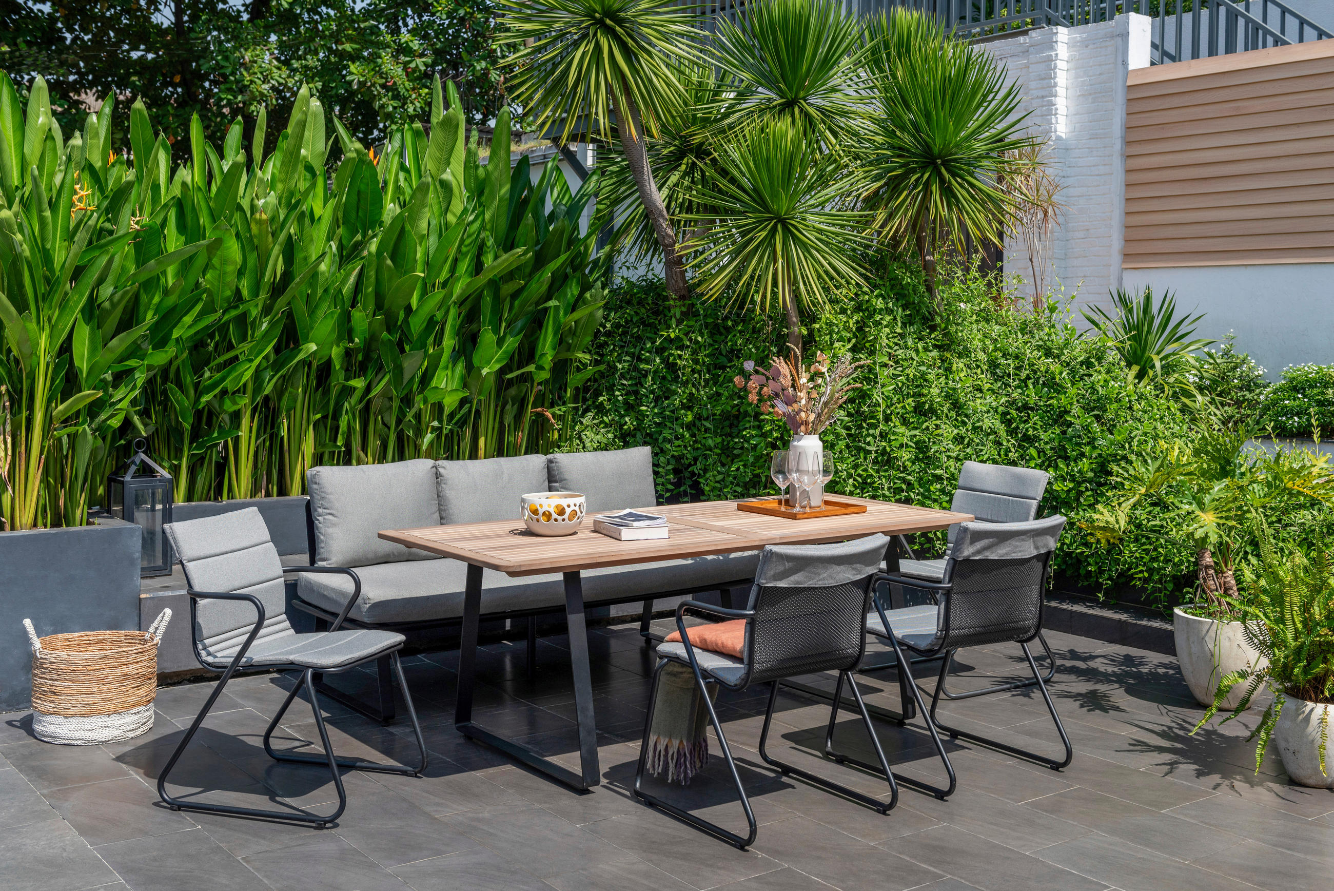 GARTENBANK 177/74,7/73,3 cm  Carbonstahl  - Hellgrau/Schwarz, Design, Textil/Metall (177/74,7/73,3cm) - Ambia Garden