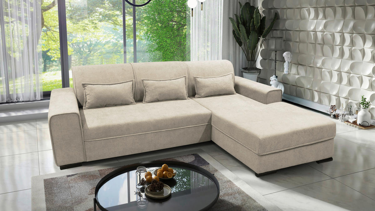 ECKSOFA CLASSIC Beige Struktur, Bouclé  - Beige/Schwarz, Design, Kunststoff/Textil (270/175cm) - MID.YOU