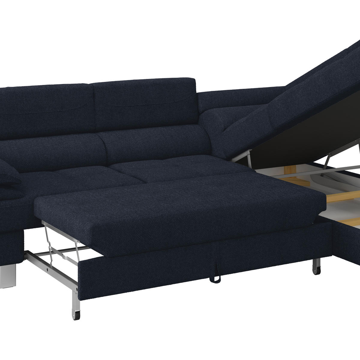 ECKSOFA Dunkelblau Drell  - Dunkelblau, MODERN, Textil/Metall (270/230cm) - MID.YOU