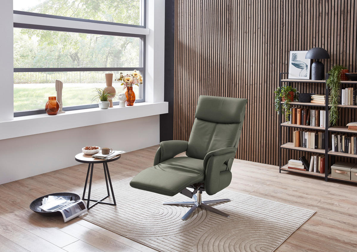 RELAXSESSEL in Leder Grau  - Edelstahlfarben/Grau, Design, Leder/Metall (70/124/85cm) - Cantus