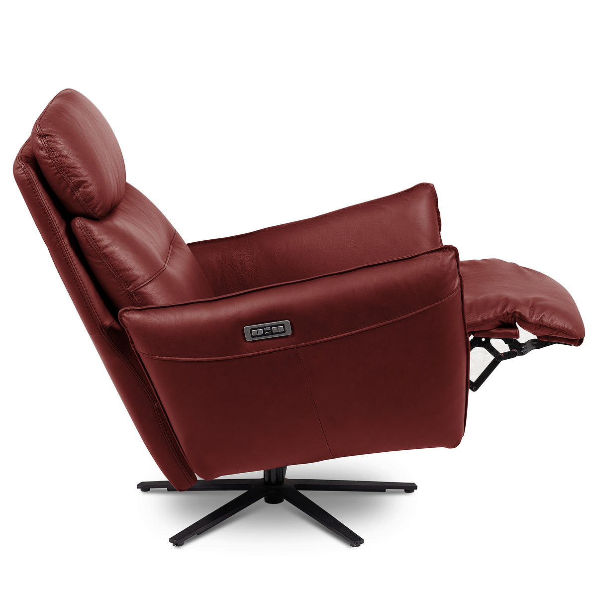 RELAXSESSEL Leder Kirschrot  - Schwarz/Kirschrot, Design, Leder/Metall (77/107/88cm) - Livetastic