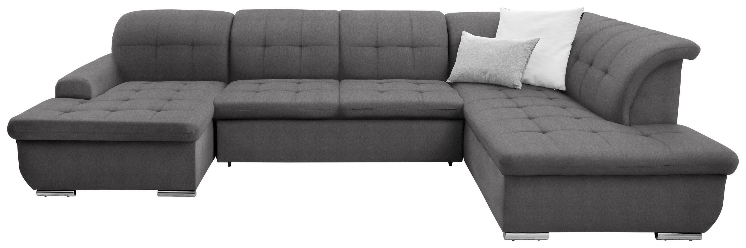 WOHNLANDSCHAFT inkl. Funktion Dunkelgrau Flachgewebe  - Dunkelgrau/Silberfarben, Design, Textil/Metall (145/347/208cm) - Cantus