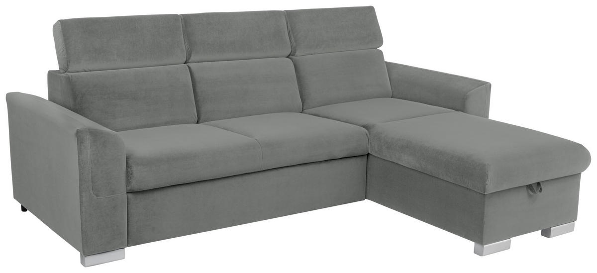 ECKSOFA Velours Grau  - Alufarben/Grau, Design, Holz/Textil (243/186cm) - MID.YOU