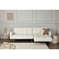 ECKSCHLAFSOFA CHILLAX POSH CORNER EU Elfenbein Bouclé  - Elfenbein/Goldfarben, MODERN, Holz/Textil (244/150cm) - Livetastic