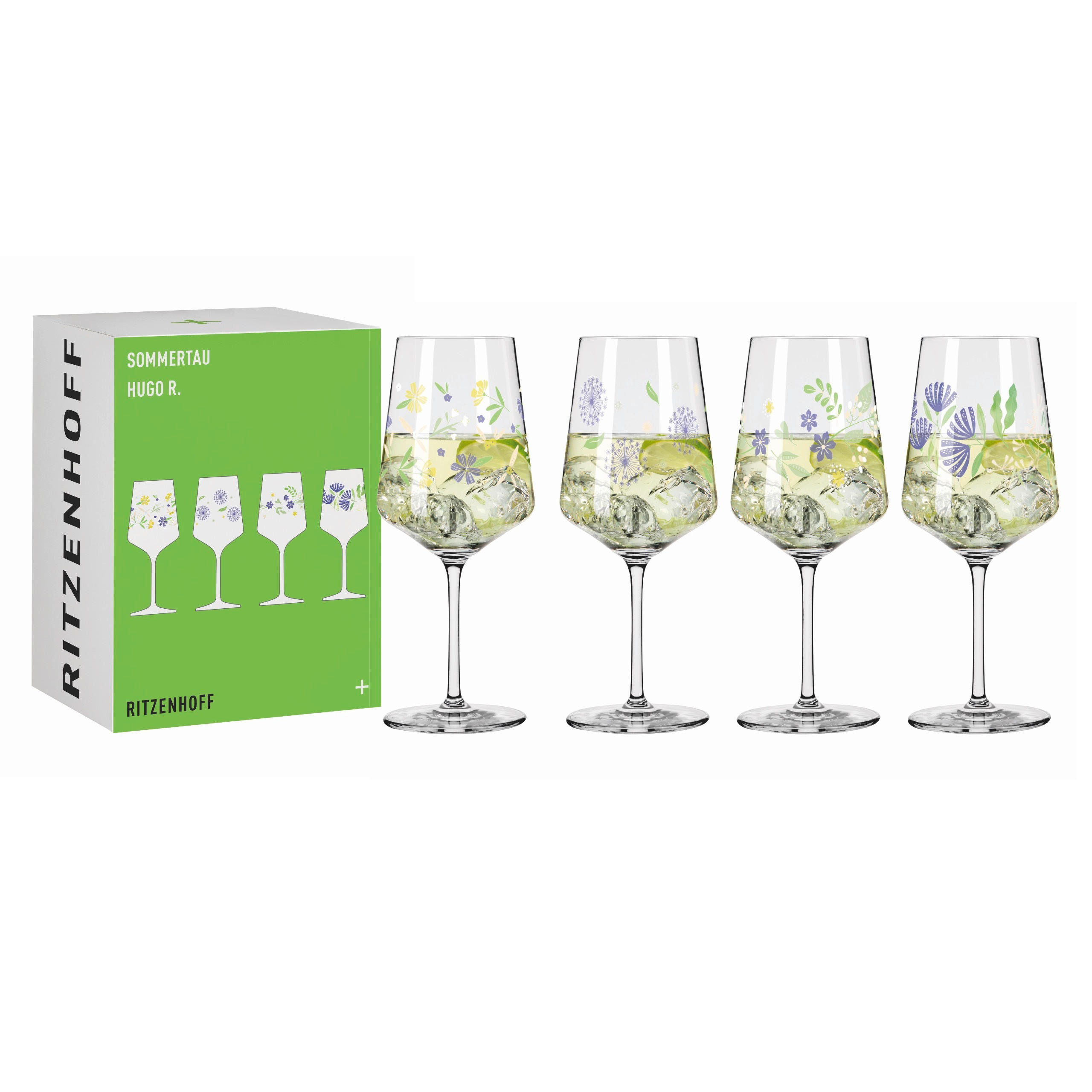 GLÄSERSET Sommertau 4-teilig  - Transparent/Lila, Trend, Glas (9,3/22,5cm) - Ritzenhoff