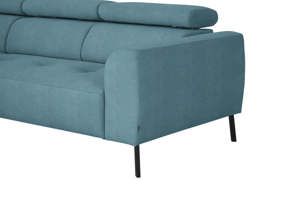 ECKSOFA in Feincord Türkis  - Türkis/Schwarz, Design, Textil/Metall (205/280cm) - MID.YOU