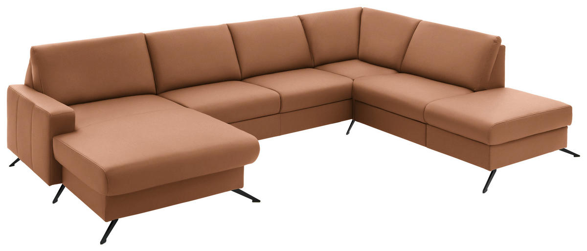 WOHNLANDSCHAFT in Echtleder Beigebraun  - Beigebraun/Schwarz, Design, Leder/Metall (165/339/233cm) - Beldomo Premium