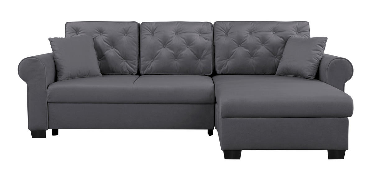 ECKSOFA in Dunkelgrau  - Dunkelgrau/Buchefarben, Design, Holz/Textil (266/161cm) - MID.YOU