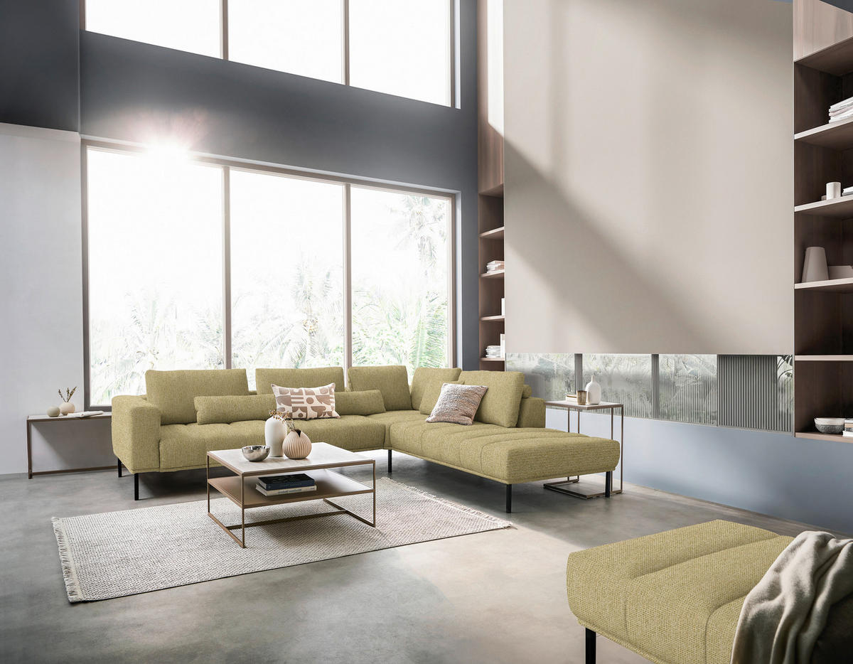 ECKSOFA  in Flachgewebe Grün, Goldfarben  308/270 cm  - Goldfarben/Schwarz, Design, Textil/Metall (308/270cm) - Pure Home Lifestyle