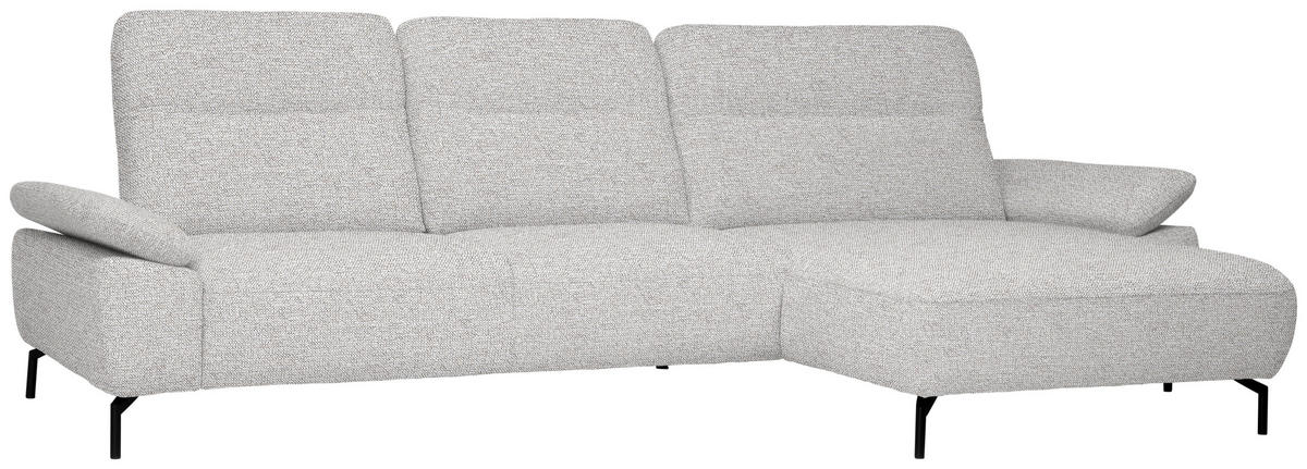 ECKSOFA in Flachgewebe, Chenille Ecru  - Ecru/Schwarz, Design, Textil/Metall (318/165cm) - Xora