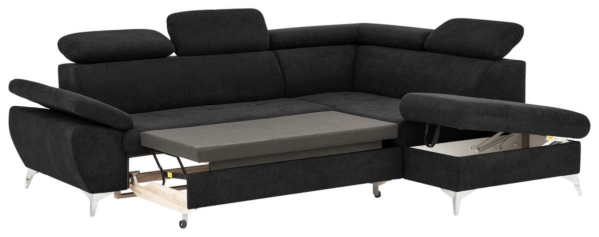 ECKSOFA in Mikrofaser Schwarz  - Chromfarben/Schwarz, Konventionell, Textil/Metall (256/209cm) - Livetastic
