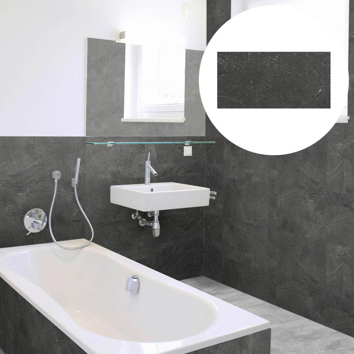 WANDPANEEL Revêt Design-Wandfliesen Anthrazit  - Anthrazit, MODERN, Kunststoff (60/30/0,37cm)