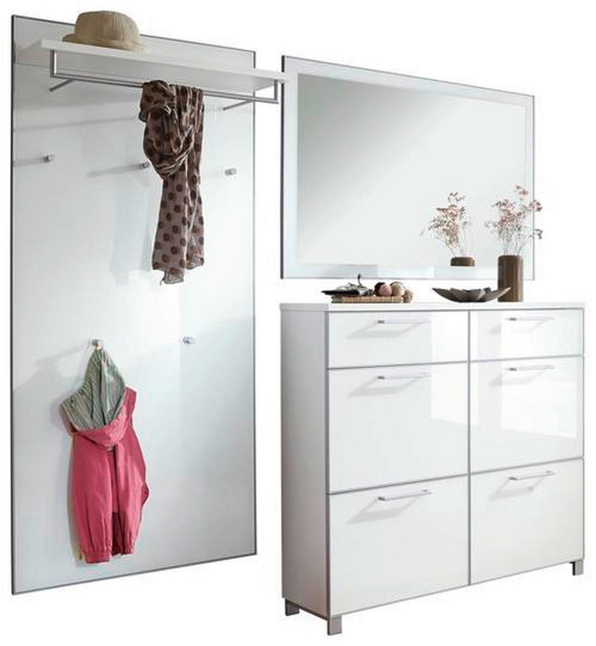 GARDEROBE 3-teilig  in 210/195/31 cm  - Weiss, Design, Glas/Holzwerkstoff (210/195/31cm)