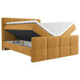 BOXBETT 160/200 cm,  in Orange, gepolstertes Kopfteil, Bettkasten, Topper, H3 = fest  - Chromfarben/Orange, Design, Holz/Holzwerkstoff (160/200cm) - Esposa