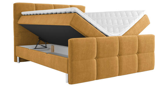 BOXBETT 160/200 cm,  in Orange, gepolstertes Kopfteil, Bettkasten, Topper, H3 = fest  - Chromfarben/Orange, Design, Holz/Holzwerkstoff (160/200cm) - Esposa