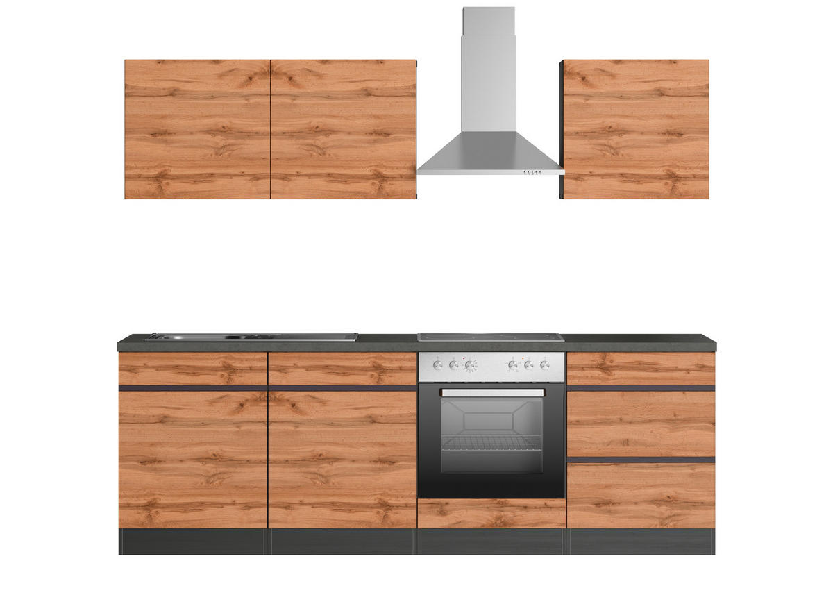 KÜCHENBLOCK 240 cm   in Graphitfarben, Eiche Wotan  - Eiche Wotan/Graphitfarben, Design, Holzwerkstoff (240cm) - Held