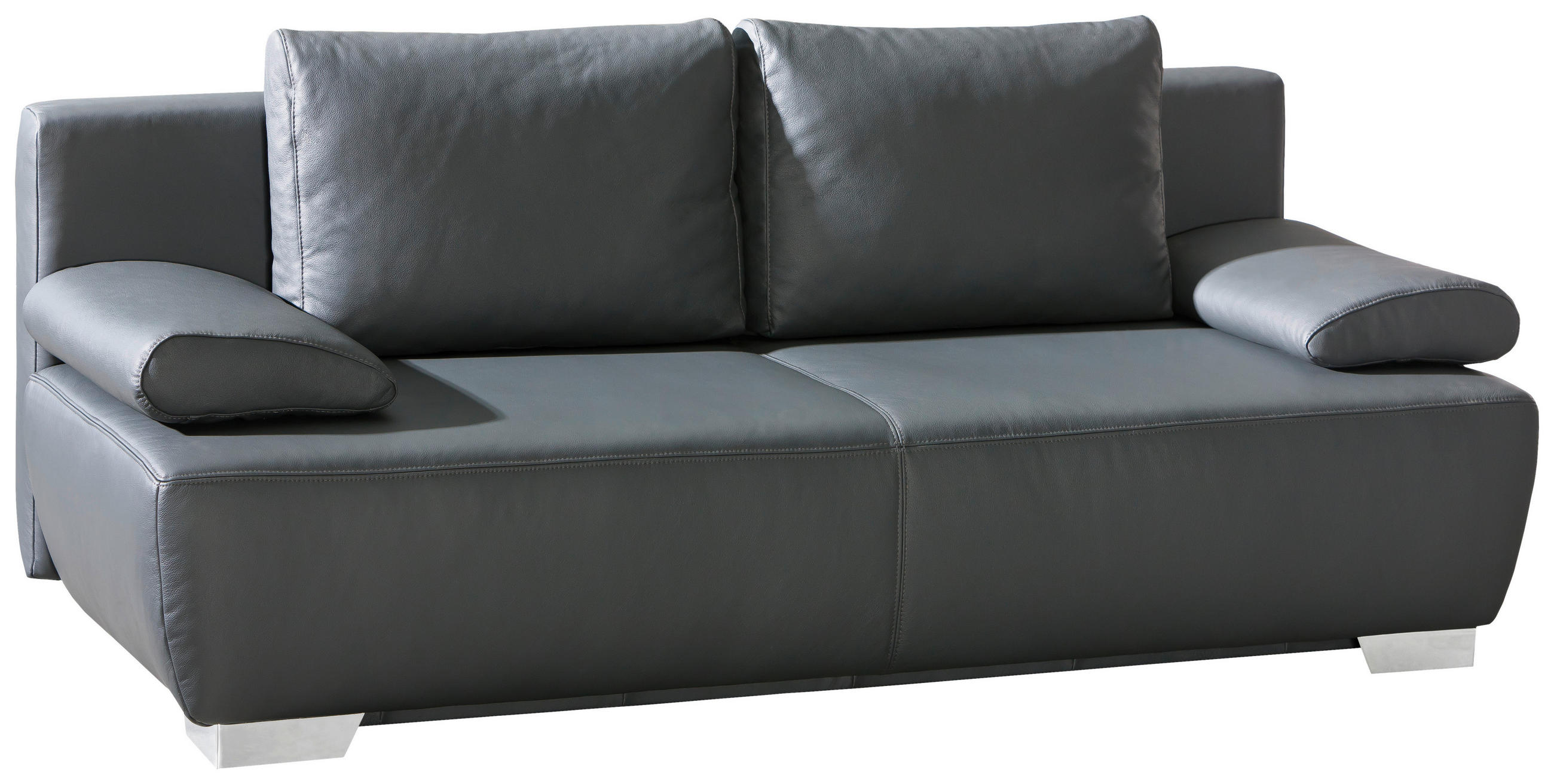 SCHLAFSOFA Anthrazit Echtleder  - Chromfarben/Anthrazit, KONVENTIONELL, Leder/Metall (195/85/90cm) - Livetastic