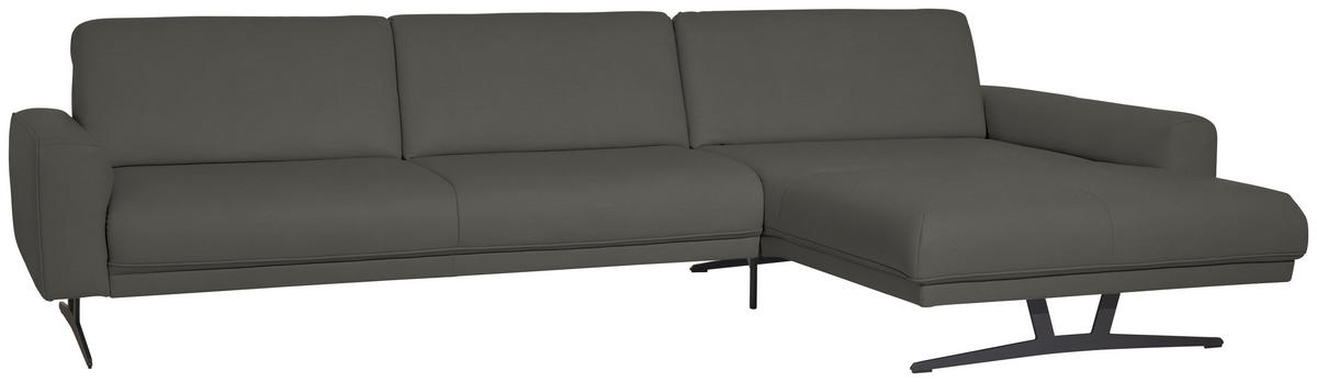 ECKSOFA in Echtleder Grau  324/179 cm  - Anthrazit/Grau, KONVENTIONELL, Leder/Metall (324/179cm) - Johann Jakob