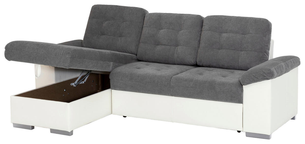 ECKSCHLAFSOFA in Mikrofaser Creme, Dunkelgrau  - Dunkelgrau/Creme, Modern, Kunststoff/Textil (148/232cm) - MID.YOU