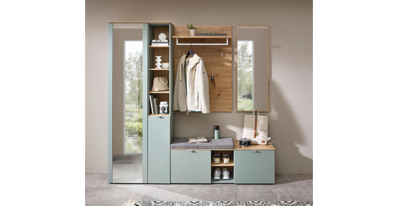 GARDEROBE 4-teilig  in 206/202/38 cm  - Salbeigrün, Design, Glas/Holzwerkstoff (206/202/38cm) - Xora