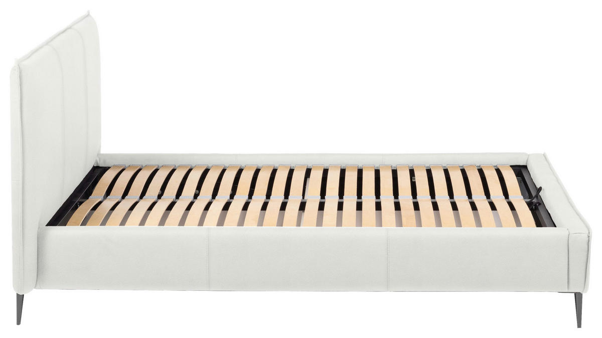 POLSTERBETT 160/200 cm,  in Weiß, gepolstertes Kopfteil, Lattenrost, Bettkasten,  - Schwarzchrom/Weiß, KONVENTIONELL, Leder/Holz (160/200cm) - Esposa